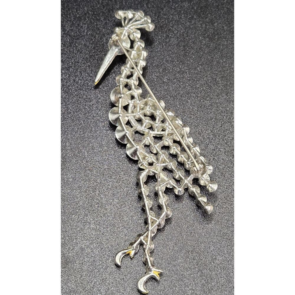 Antique Rhinestone Brooch Crane Bird with Rhinestones & Enamel 4.5” 1930s RARE - Picture 4 of 10